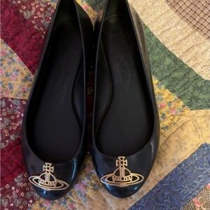 Vivienne Westwood Black Ballet flats with Gold Orb